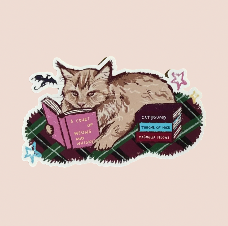 Ginger Cat Fantasy Bookish Reading Sticker
