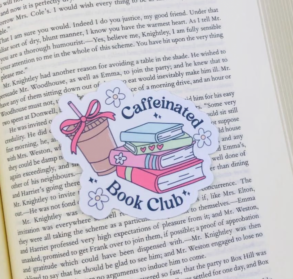 'Caffeinated Book Club' Coffee Vinyl Bookish Sticker