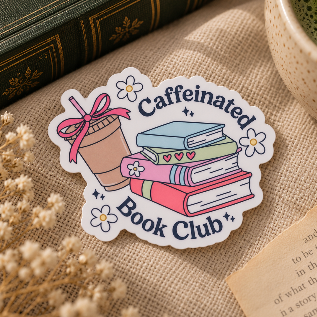 'Caffeinated Book Club' Coffee Vinyl Bookish Sticker