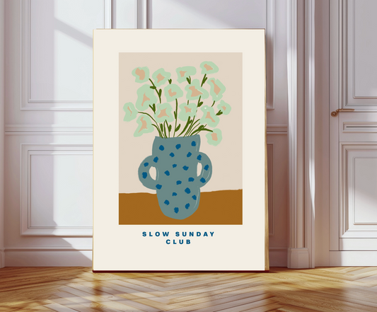 Slow Sunday Club Flowers In Vase A3 Wall Art Print