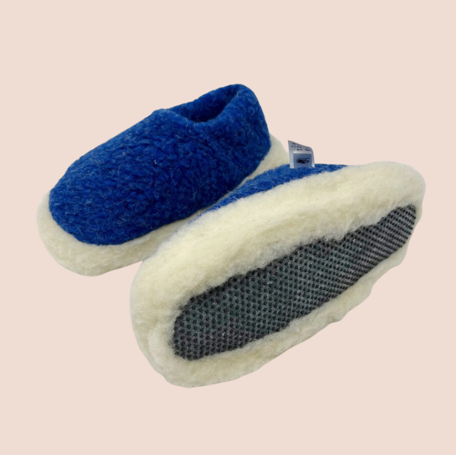 Blue Merino Wool Slippers