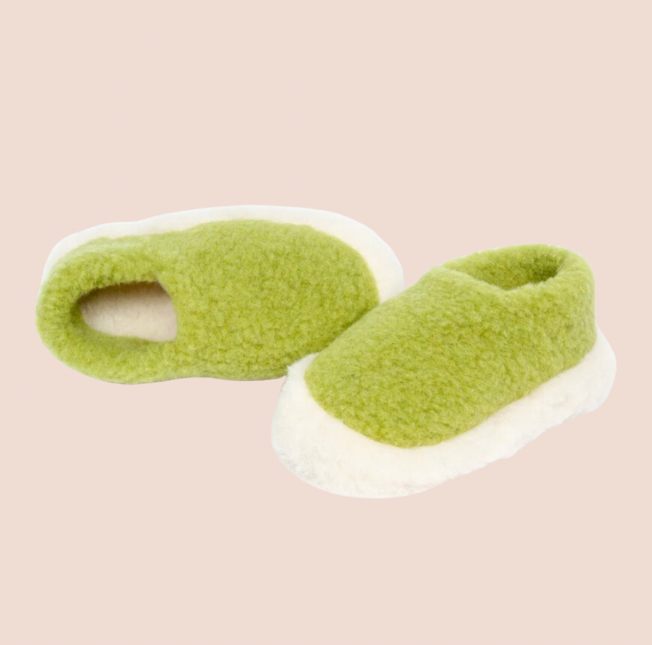 Green Merino Wool Slippers