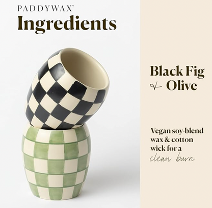 Olive Leaf & Fig Hand Painted Checkerboard Ceramic Candle