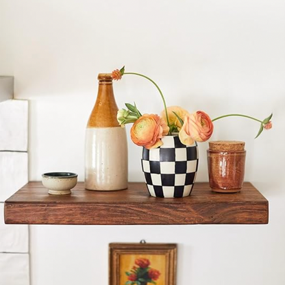 Olive Leaf & Fig Hand Painted Checkerboard Ceramic Candle