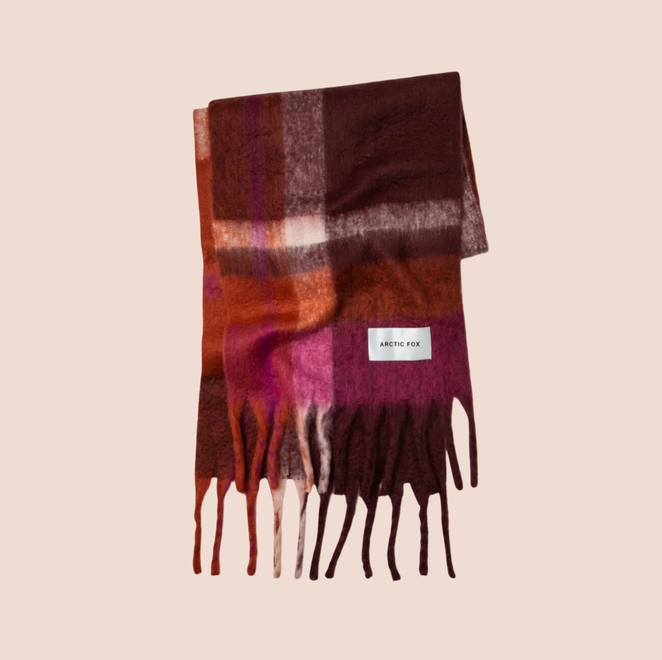 Stockholm Recycled Scarf in Burgundy Check