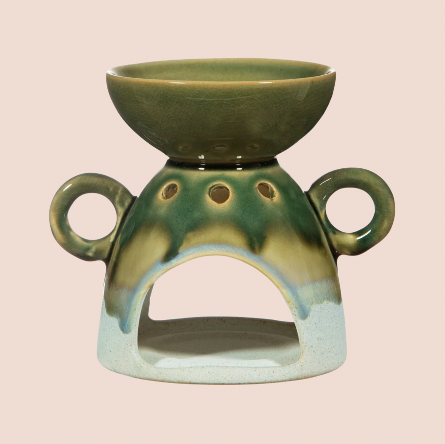 Green Glazed Oil Burner / Wax Melter