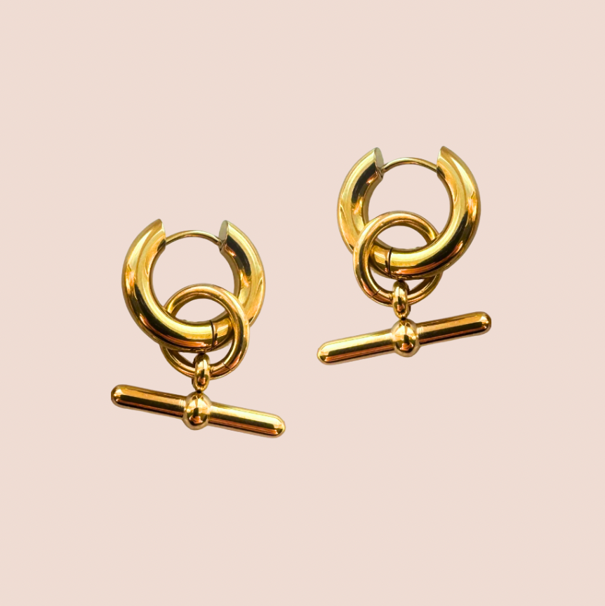 Olympia T Bar Gold Hoop Earrings