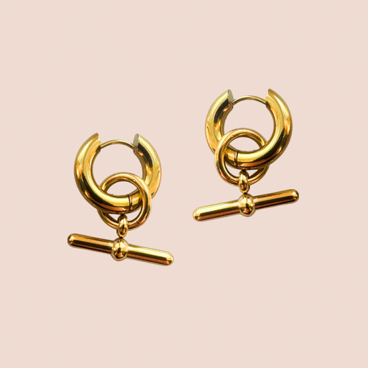 Olympia T Bar Gold Hoop Earrings