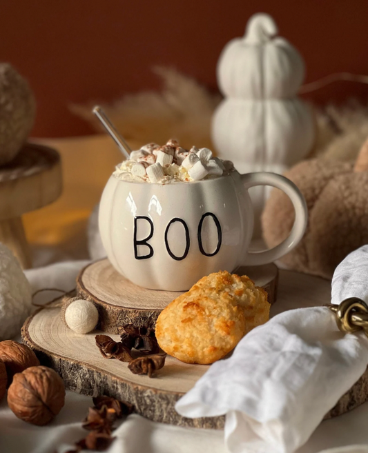 Boo White Ceramic Pumpkin Mug