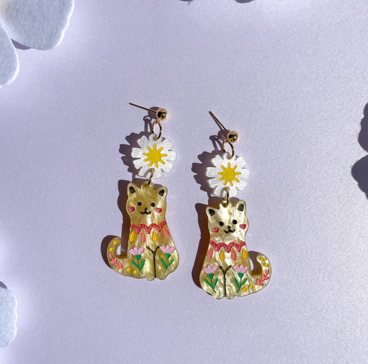 Floral Cat Handmade Earrings