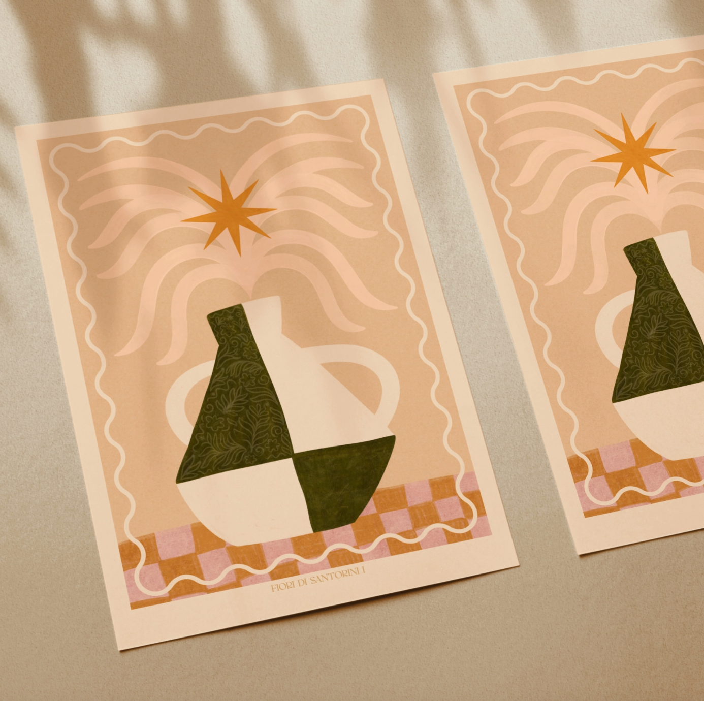 Fiori Santorini 1 Boho Floral Vase A3 Print