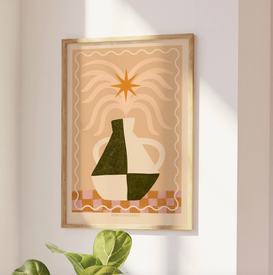 Fiori Santorini 1 Boho Floral Vase A3 Print