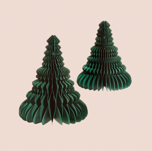 Set of 2 Green Honeycomb Tree Decorations