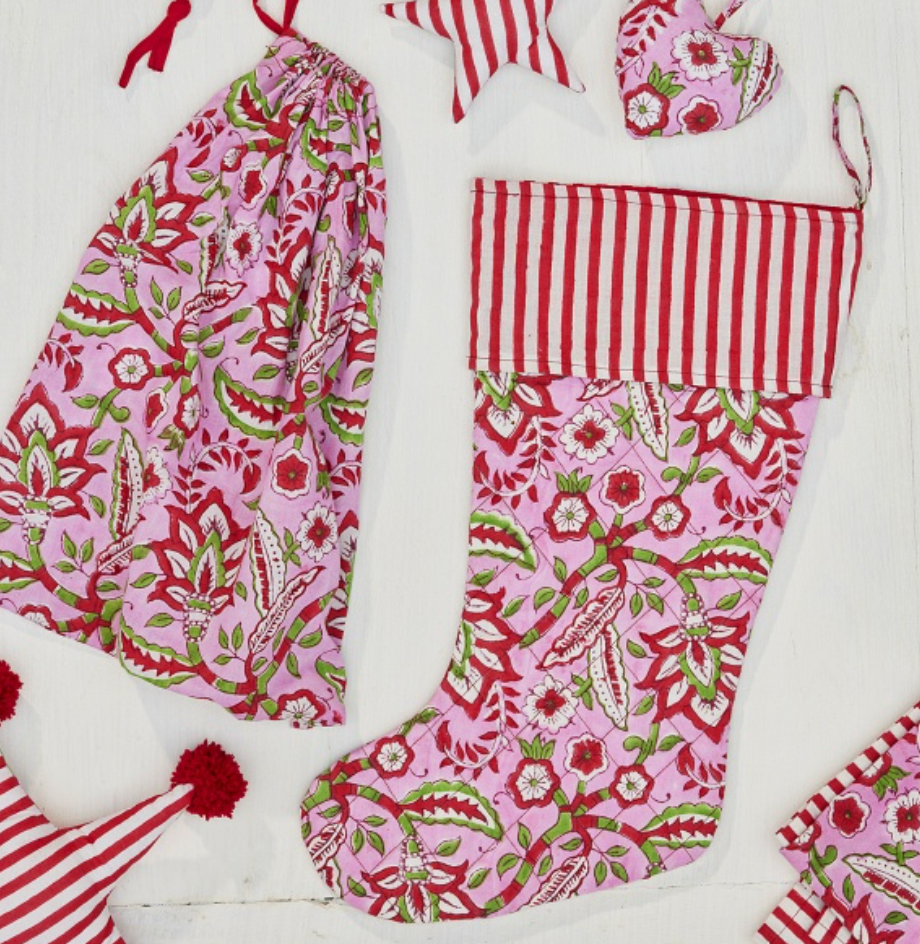 Floral Stripe Handmade Cotton Stocking