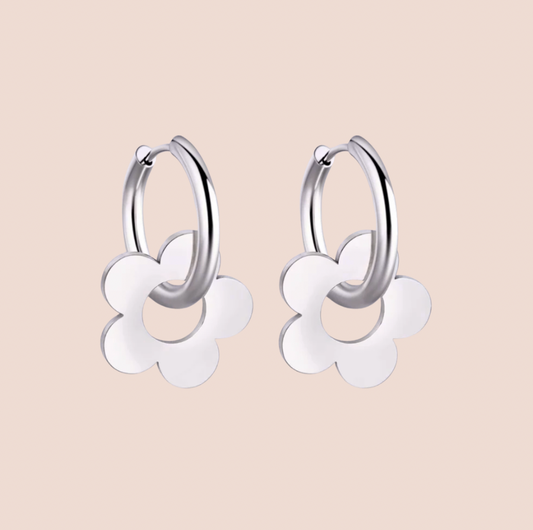 Meadow Flower Silver Hoop Earrings
