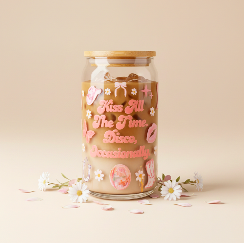 Kiss All The Time Harry Styles Iced Coffee Glass 16oz