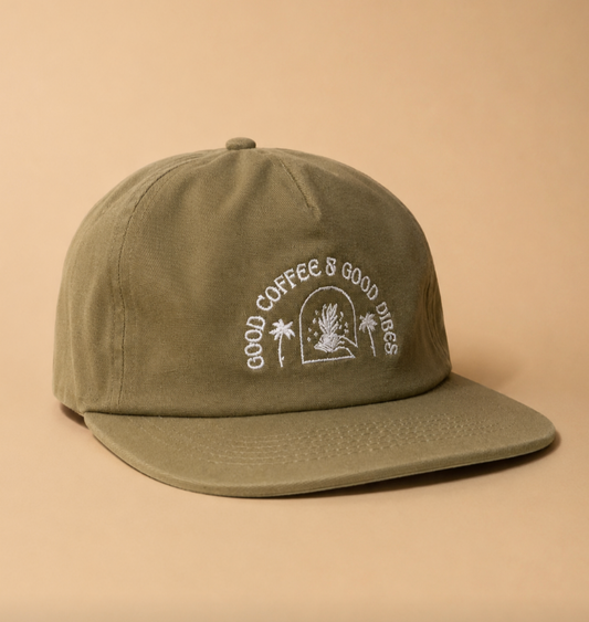 'Good Coffee & Good Vibes' Bloom & Brew Organic Cap in Stone