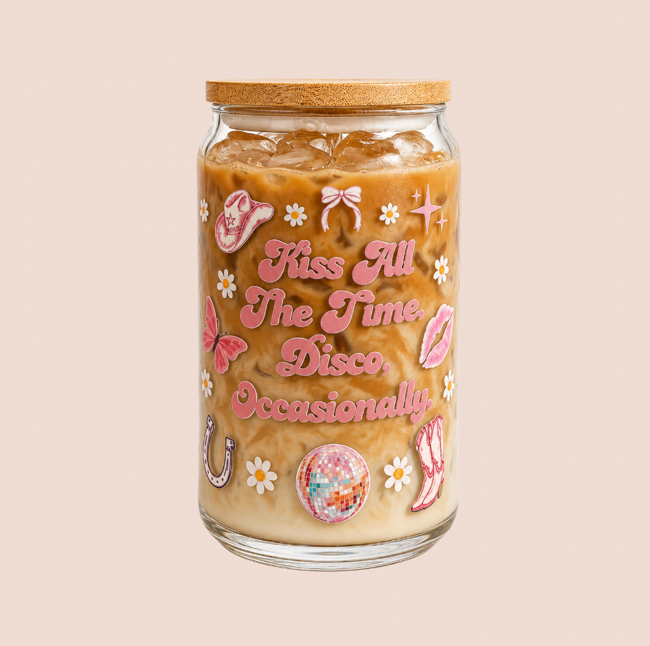 'Kiss All The Time' Harry Styles Iced Coffee Glass 16oz