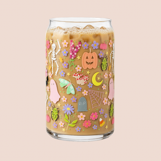 Whimsy Halloween Illustrated Iced Coffee Glass 16oz