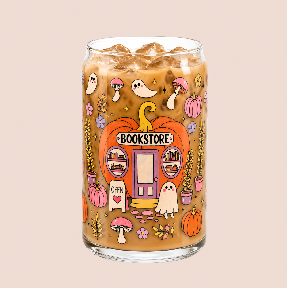 Haunted Books Iced Coffee Glass 16oz