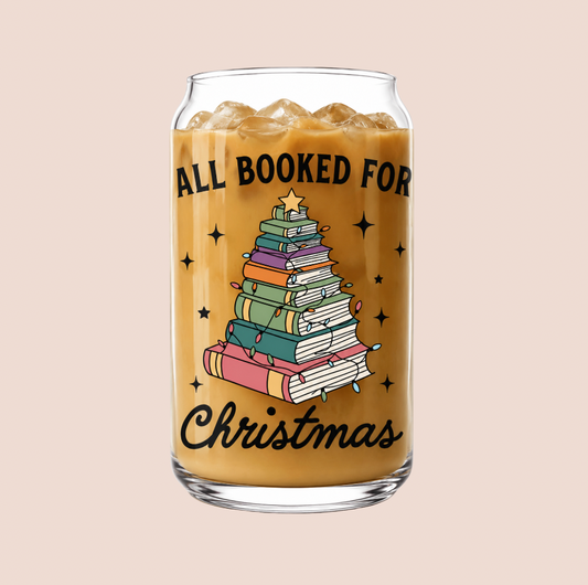 'All Booked For Christmas' Iced Coffee Glass 16oz