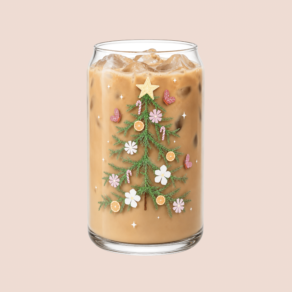 Christmas Tree Iced Coffee Glass 16oz