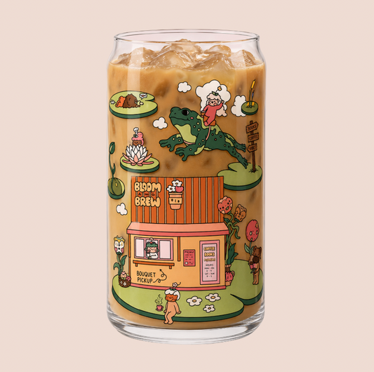 Bloom & Brew Cute Whimsy Cafe Iced Coffee Glass 20oz