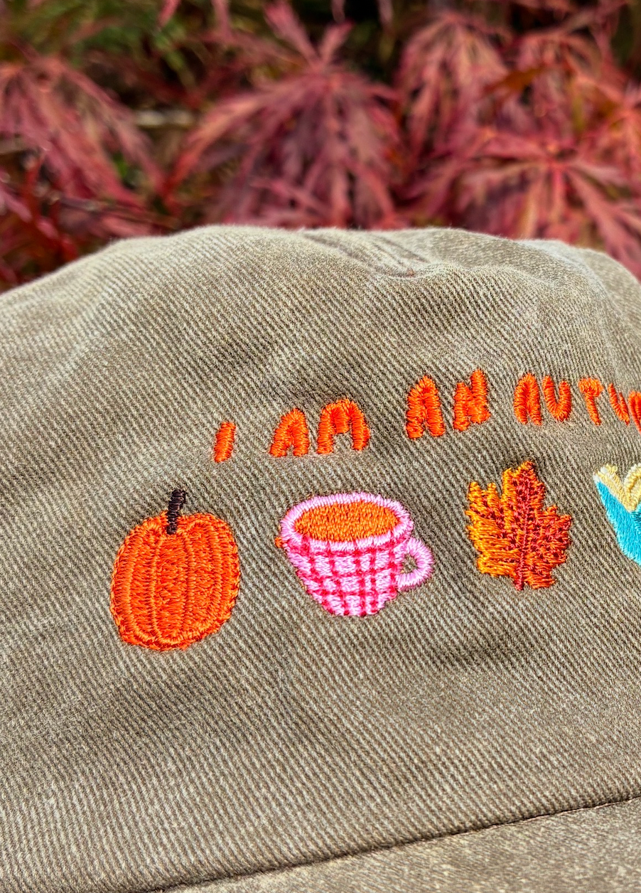 'I Am An Autumn' Embroidered Cotton Cap