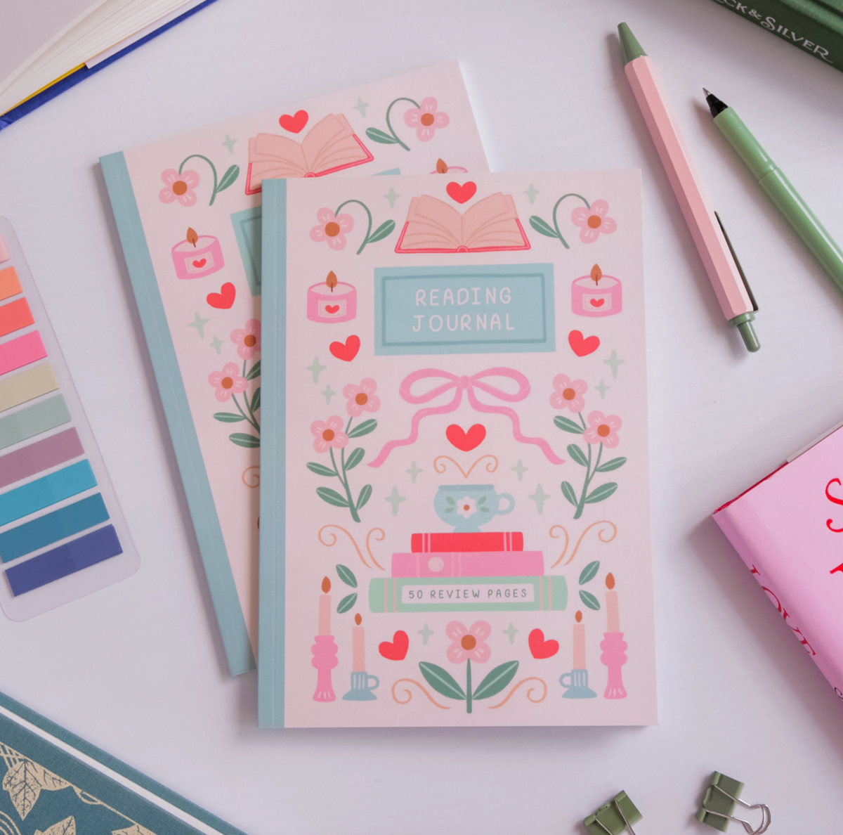 Floral Bows Reading Journal - 50 Page Book Review Notebook