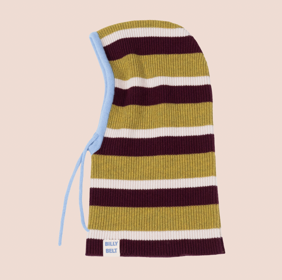100% Wool Balaclava - Striped, Olive and Wine Red