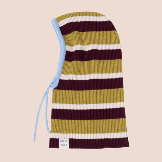 100% Wool Balaclava - Striped, Olive and Wine Red
