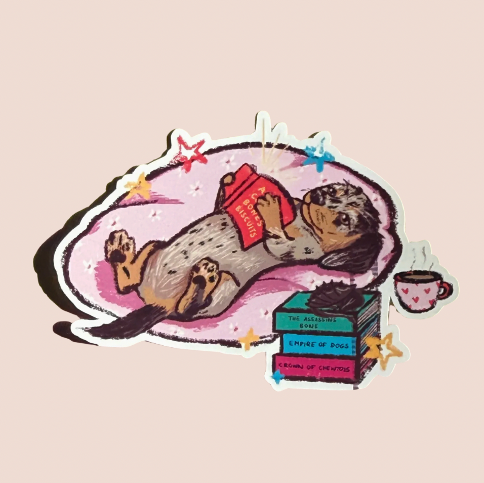 Dachshund Dog Bookish Fantasy Reading Sticker