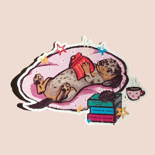Dachshund Dog Bookish Fantasy Reading Sticker