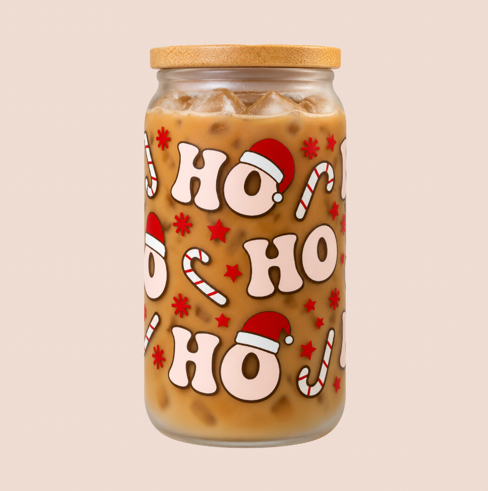 'Ho Ho Ho' Christmas Iced Coffee Glass 16oz
