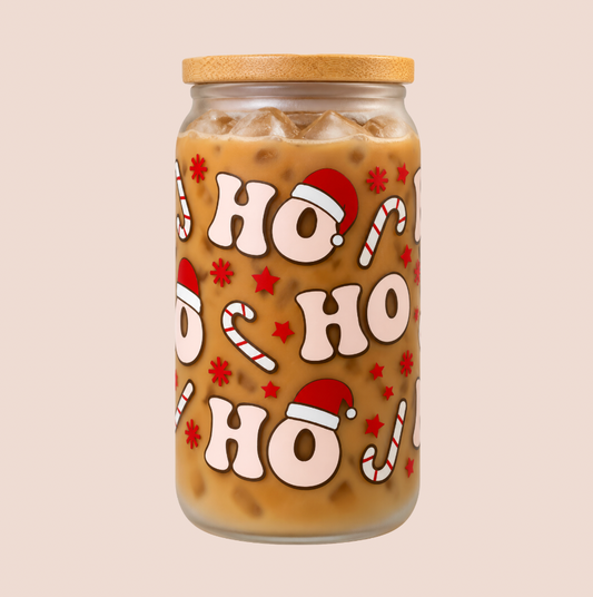 'Ho Ho Ho' Christmas Iced Coffee Glass 16oz