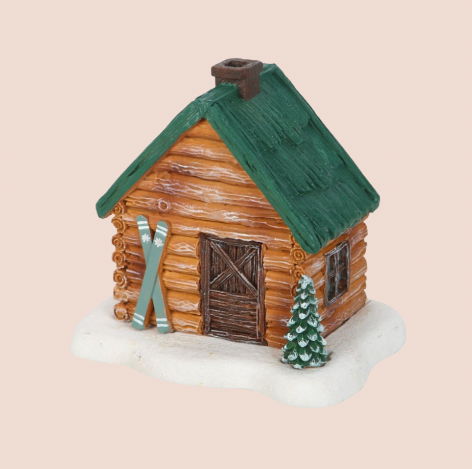 Winter Log Cabin House Incense Burner / Cone Holder
