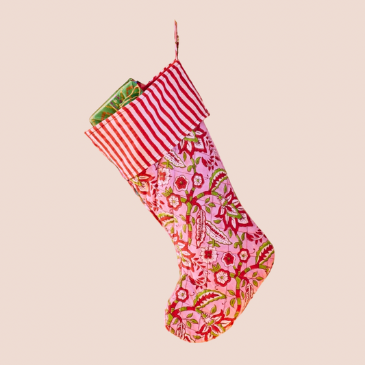 Floral + Stripe Handmade Cotton Christmas Stocking