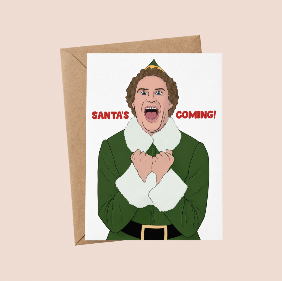 Elf Will Ferrell 'Santa's Coming!' Illustrated Christmas Card