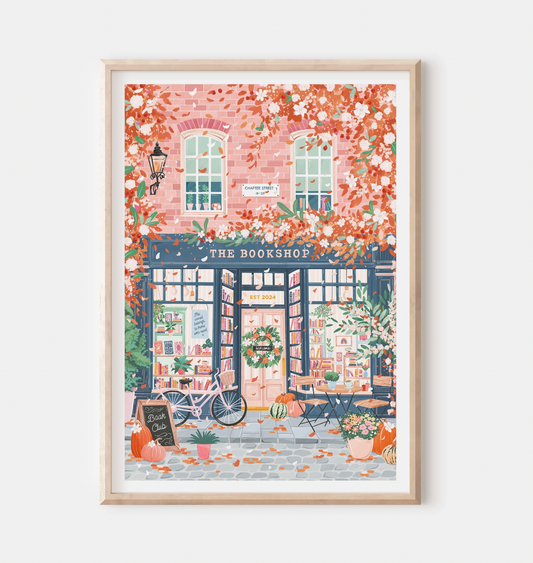Autumn Bookshop A3 Wall Art Print