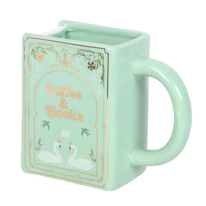 Coffee & Books Green Book Shaped Mug