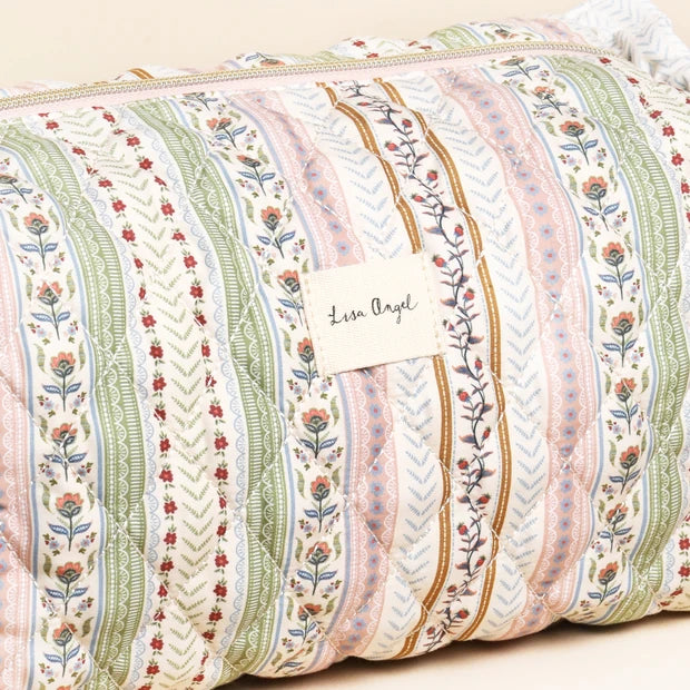 Green and Pink Floral Quilted Washbag - Large