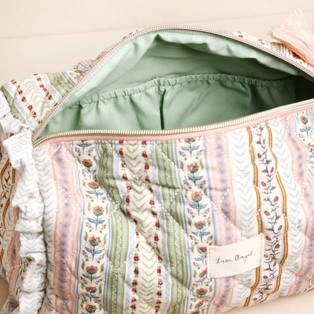 Green and Pink Floral Quilted Washbag - Large