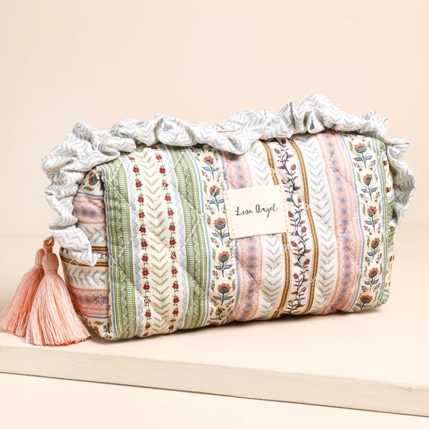 Green and Pink Floral Quilted Washbag - Small
