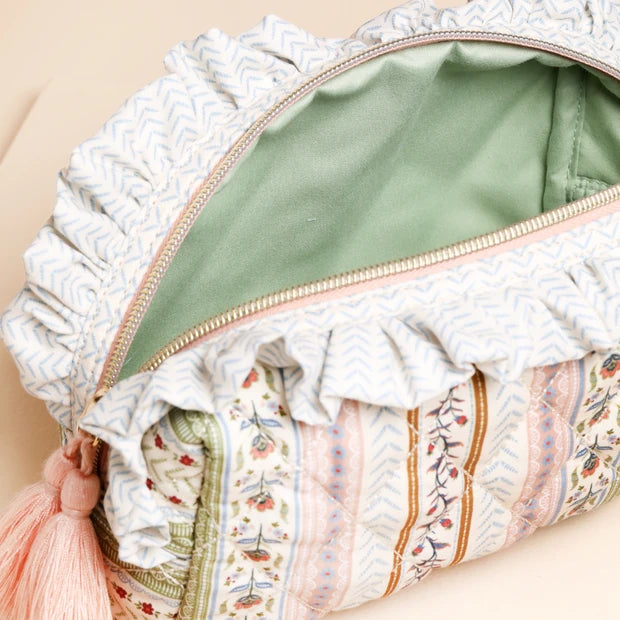Green and Pink Floral Quilted Washbag - Small