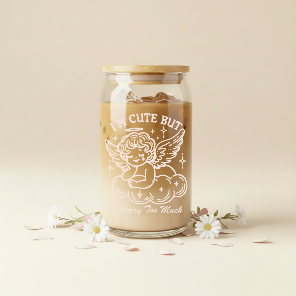 Cherub Illustrated Iced Coffee Glass 16oz