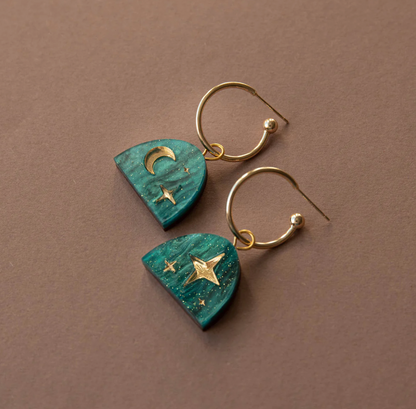 Teal Moon & Stars Handmade Earrings