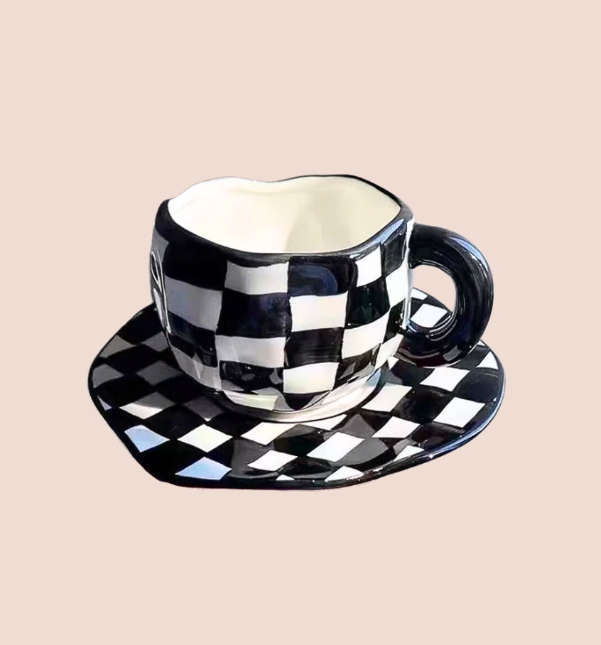 Checkered Cup & Saucer Set